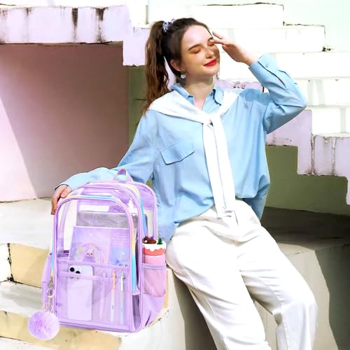 Image of AGSDON Clear Backpack, Heavy Duty Transparent Bookbag, See Through PVC Backpacks for Women Men