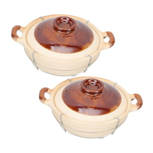 TOBBOMEY Cazuela De Barro Con Mango Para Cocinar Arroz Individual 0.5l, Maceta De Barro China Resistente Al Calor, Apta Para Guisos y Sopas, Utensilios De Cocina Para Uso Doméstico