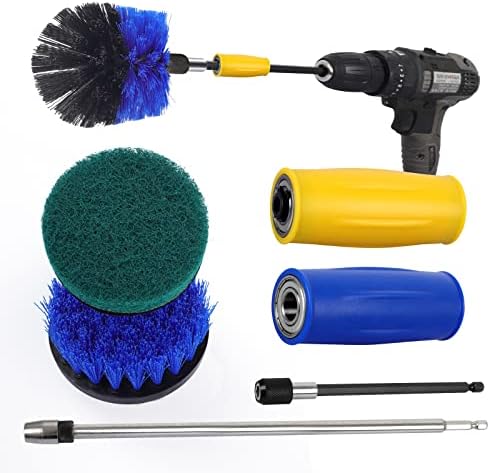 Drill Brush Set Power Scrubber Brushes with Extension Attachments Handle All Purpose Cleaning Kit for Bathroom Floor Grout Toilet Tile Shower Tub Kitchen Car Detailing Grill 7 PCS Devinci