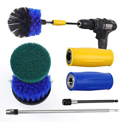 Drill Brush Set Power Scrubber Brushes With Extension Attachments Handle All Purpose Cleaning Kit For Bathroom Floor Grout Toilet Tile Shower Tub Kitchen Car Detailing Grill 7 Pcs Devinci #TOP23