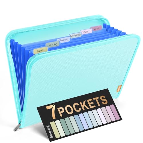 Sooez 7 Pockets Accordion File Organizer, Zipper Expanding File Folder A4