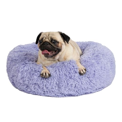 Best Pet Supplies Round Calming Dog Bed for Small, Medium & Large Dogs, Plush Donut Cuddler Pet Bed w/Raised Rim for Head, Neck Support, Anti-Slip Bottom Washable Bed - Lavender, 20 x 20 x 6