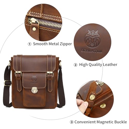 Image of Leather Messenger Bag for Men Vintage Man Purse Mens Handbag Leather Crossbody Shoulder Bag for Work Travel | Vintage