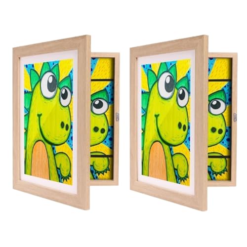 WDMJxar 2 marcos de fotos para dibujos infantiles, arte infantil, marco de almacenamiento, apertura frontal (2 piezas de madera brillante)