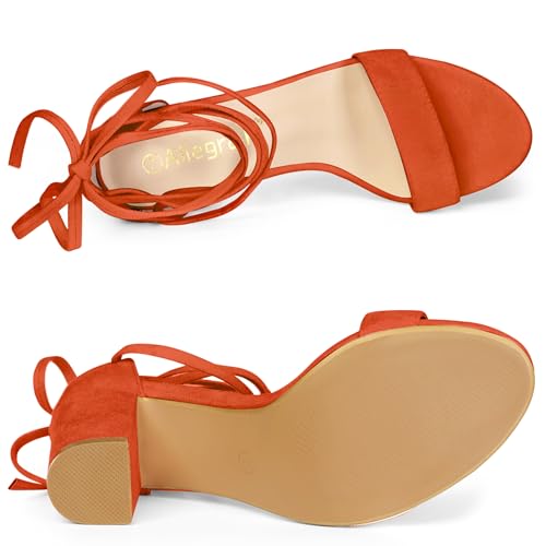 Allegra K Women's Tie Up Strappy Heels Chunky High Heels Orange Sandal 8 M US