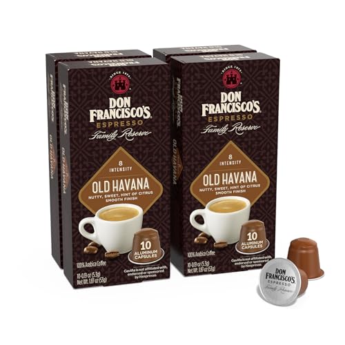 Don Francisco's Old Havana Espresso Pods: 40 Recyclable Aluminum Capsules, Intensity 8 Medium Dark Roast, Compatible with Nespresso Original Line - Bold Cuban-Style coffee with Nutty Notes
