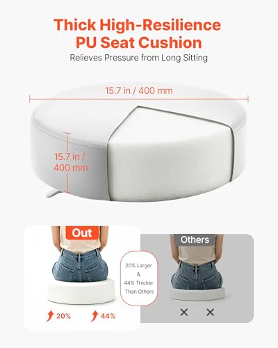 Image of VEVOR Rolling Stool with Wheels, 500 lbs Weight Capacity, Height Adjustable, Thick Cushion Ergonomic PU Leather Seat, 360 Swivel Round Rolling Stool Chair for Salon, Spa, Clinic, Medical, White