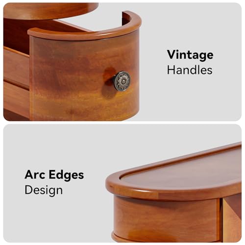 LITTLE TREE Wood End Table with 2 Drawers Sofa Side Table, No Assembly Required Vintage Slim Nightstand Bedside Table for Bedroom