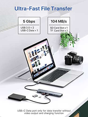 Image of dockteck USB-C Hub 9-in-1, 4K HDMI 60Hz, Gigabit Ethernet, 100W Power Delivery, Audio Jack, 2 USB-A Ports 5Gbps, SD TF Card Reader for MacBook iPad XPS Microsoft