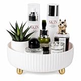 360 Rotating Makeup Perfume Organizer Skincare Tray, Small Ivory White