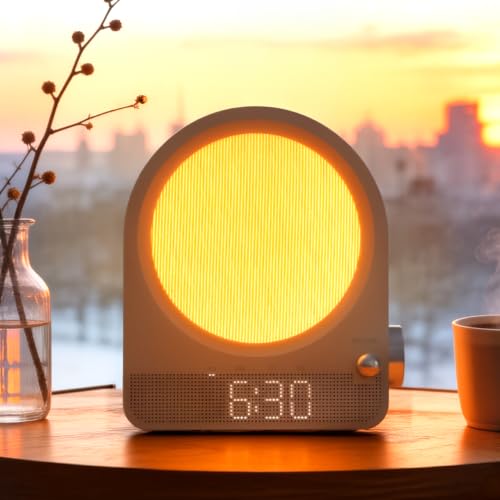 Reloj despertador de amanecer con 10 sonidos de ruido blanco y luces de meteoritos para tu dormitorio