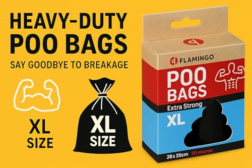 Kotbeutel für Hunde – XXL Größe 28x35 cm – Super stark & Heavy Duty - 60 Stück – Extra groß, reißfest & hygienisch – Flamingo