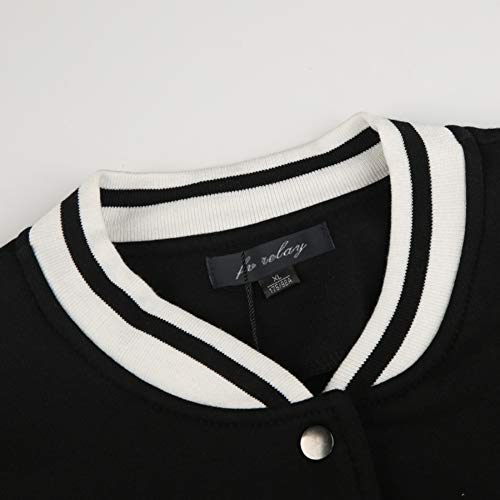 Fv Relay Women's Baseball Jackets Casual Varsity Velvet Short Coats Outwear (M,Black) #TOP6