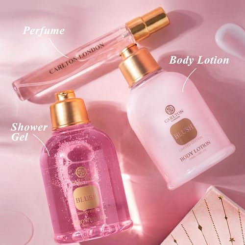 Image of Carlton London Blush Affair Gift Box - Pack of 3 | Shower Gel 180ml, Body Lotion 180ml and 15ml EDP Perfume | Gifting for Girlfriend, Wife | Heart Love Box | Birthday Anniversary Gifting for Her