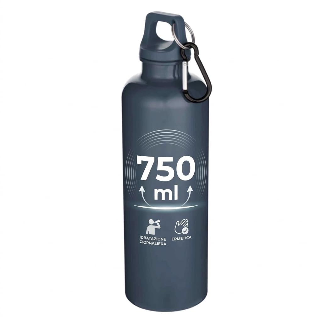 Set 25 Borracce Ecologica Personalizzabili, Made in Italy - 750ml in PET Riciclato Certificato RCS – Kit Personalizzato - Leggera con Moschettone e Tappo a Vite – Per Sport e Ufficio (25, Nera)
