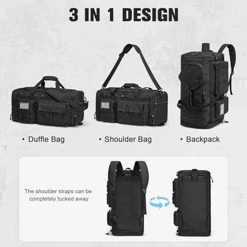 G4Free 3-in-1 Expandable 55L Duffle Bag for Travel Gym, Large Duffel Backpack for Men Women with Shoes Compartment, Black by G4Free - Used condition - Image 4