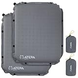 ATEPA Sitzkissen Outdoor, Faltbar Aufblasbar Stadion Flugzeug Unterwegs Camping Wander Bürostuhl Knopfbefestigbar Ultraleicht Memory Foam Selbstaufblasend Sitzkissen, 2er Pack Grau