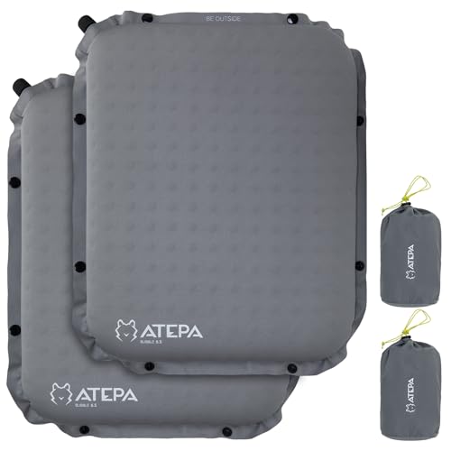ATEPA Inflatable Seat Cushion, Button Attachable Self-Inflating Seat Cushion for Stadium Airplane Air Travel Bleacher Camping, Blow Up Foam Seat Pad for Outdoor Sports Events, Grey