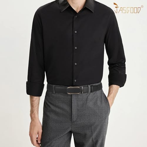 JASGOOD Mens Leather Ratchet Belt Click Slide Automatic Buckle Belt for Pants Dress 1.38inch Width3