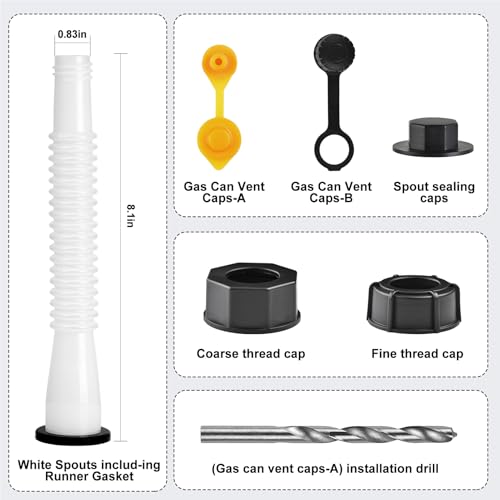 Image of FOANRIY Gas Can Spout Replacement,Gas Nozzle,(3 Kit-White) with 6 Screw Collar Caps(3 Coarse Thread &3 Fine Thread-Fits Most of The Cans) Vent Caps, Thick Rubber pad, Cover, Base Caps