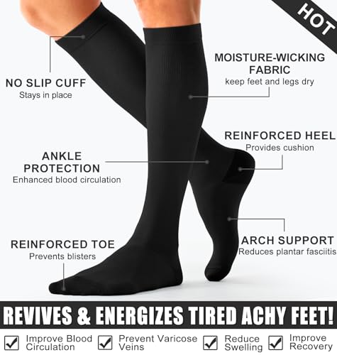 Image of Copper Compression Socks Women & Men Circulation(6 pairs) - Best for Running, Nursing, Hiking, Recovery & Flight Socks
