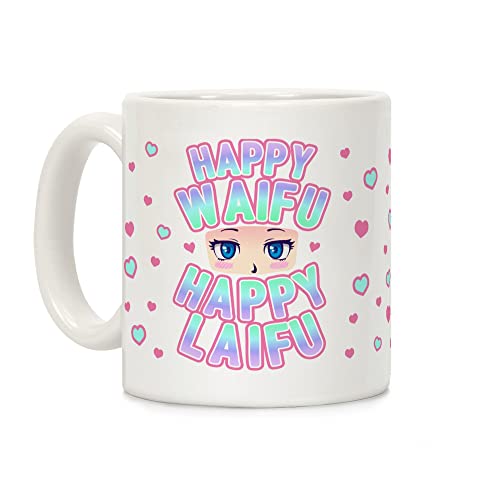 LookHUMAN Happy Waifu Happy Laifu White 11 Ounce Ceramic Coffee Mug