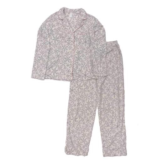 Adonna Womens Ivory & Gray Snowflake Fleece Pajamas Button Front Sleepwear Set Medium
