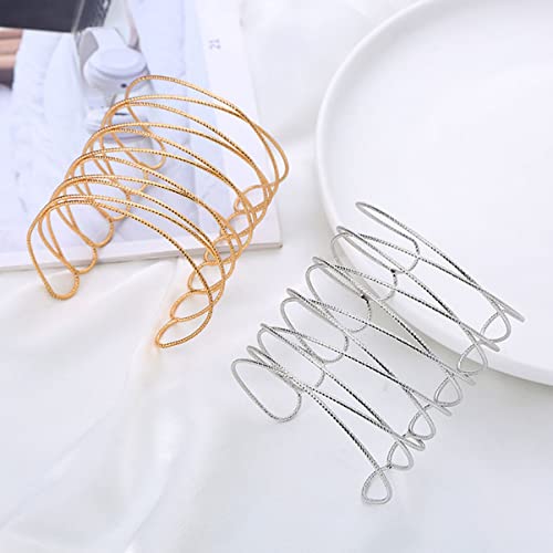 Lurrose 2 Pulso Feminino Camada Braçadeira Ajustável Manguito Braço Superior Aberto Pulseiras de Our