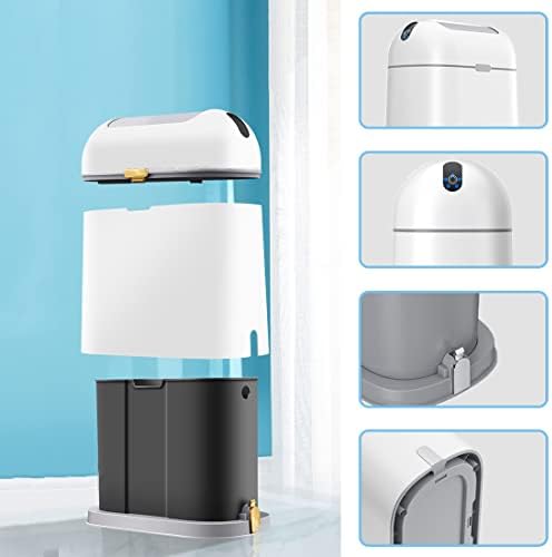 Bedroom Smart Trash Can with Lid, 10 Liter Automatic Garbage Bin Waterproof Motion Sensor Rubbish Bin, Kitchen Touchless Garbage Container Bin Wastebasket for Living Room, Office (No Battery, Gold)