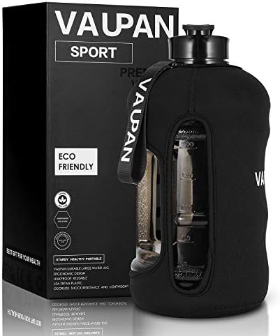 Vaupan 2.2L/73OZ Big Sport jug, Half Gallon Large Capacity Leakproof Water Bottle with Handle, BPA Free Tritan Plastic Drinking Container for Gym Biking Outdoor Travel (Black, Sleeve)