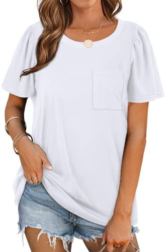 Dofaoo Womens Tops Summer Short Puff Sleeve Tshirts Loose Fit Pocket Tee 1 Dofaoo Womens Tops Summer Short Puff Sleeve Tshirts Loose Fit Pocket Tee