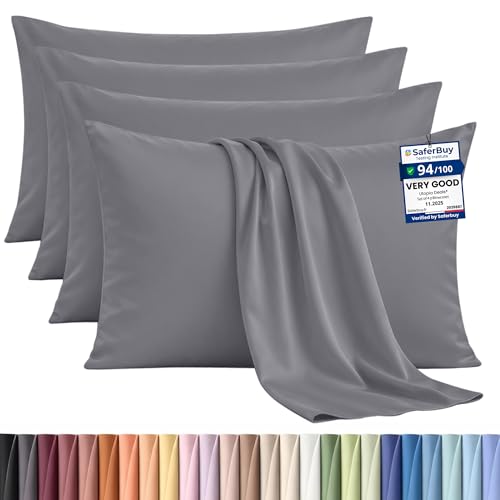 Utopia Bedding - 4 Pack Pillow Cases - OEKO-TEX - Standard Size 50x75 cm - 100% Brushed Microfiber Pillowcases with Envelope Closure, pillows not included - Wrinkle, Fade, & Stain Resistant - Grey