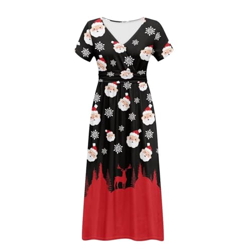 Image of Women's Fall Summer Short Sleeve Ankle Length V-Neck Party Dress with Pockets Size S-3XL