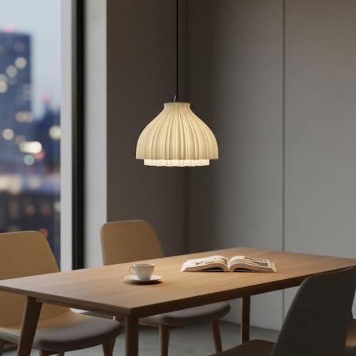 Image of Pendant Lamp 3D Printed for Home Decoration | Hanging Ceiling Light for Bedroom, Living Room, Dining Space | Stylish Modern Lamp for Ambient Lighting and Interior Design (White)