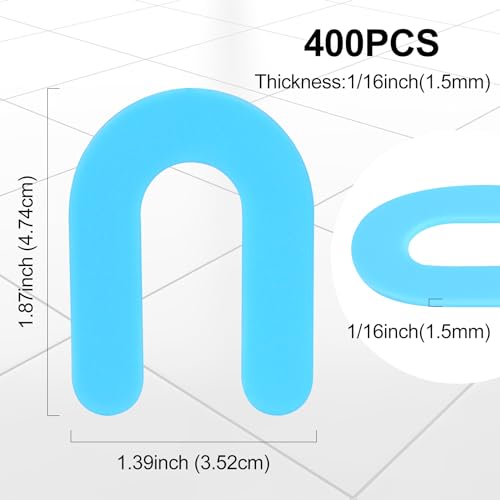 Horseshoe Shims Tile Spacers 1/16 Inch (1.5mm) 400Pcs U-Shaped Plastic Shims for Tile Leveling System Floor Wall Ceramic Tile Stone Installation - Blue
