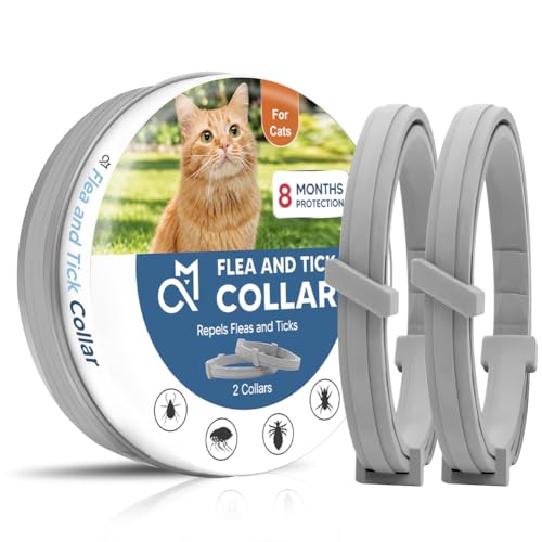 fcesiweg Flea Collar for Cats Natural Cat Flea Tick Collar Adjustable Tick Collars for Cats Plant Ingredients 8 Months of Protection Easy to Apply People & Pet Friendly - 2P