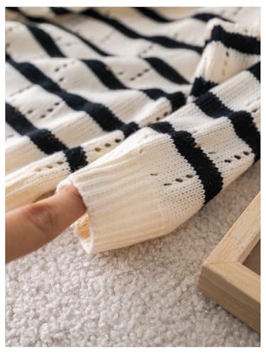 Floerns Toddler Girl's Striped Print Long Sleeve Knitted Pullover Heart Ruffle Trim Sweater4