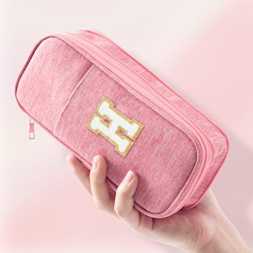 Image of Large Capacity Pink Pencil Case, Cute Pencil Case Pencil Pouch with Zipper For Girls Women, Expandable Preppy Pencil Bag Large Storage High Capacity Bag Organizer for School Home Office Supplies, H