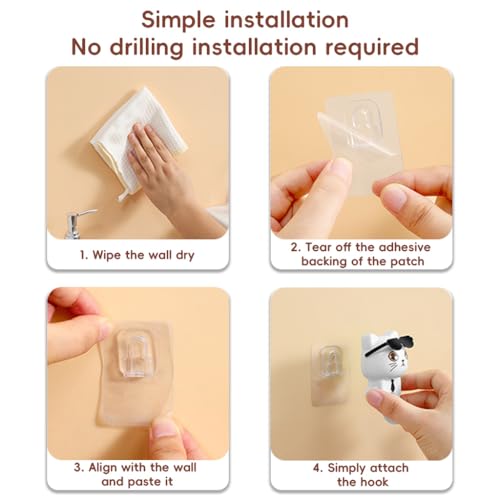 Image of HASTHIP 3Pcs Wall Hooks Cat Tail Adhesive PVC Hooks for Towel, Keys | Hang Towels and Keys, Clears Clutter, Durable PVC, 3-Piece Set, Fun Cute Cat Design
