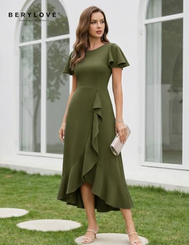 Image of BeryLove Women Formal Party Dress Flutter Short Sleeve Wedding Cocktail Long Evening Dress