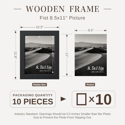 Image of VCK 8.5x11 Picture Frame Set of 10, Black Wood 8.5 x 11 Photo Frames for Wall Mounting Horizontally & Vertically