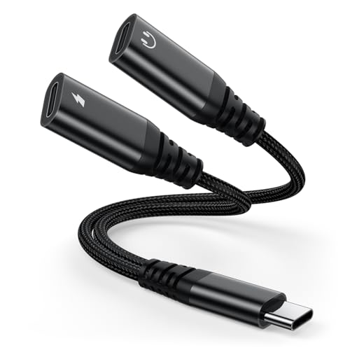 60W USB C Splitter 1 zu 2 USBC Verteiler Doppelstecker USB C Kopfhörer Adapter und Laden für iPhone 17 16 15 Plus Pro Max iPad Pro Air Mini Samsung S25 S24 S23 S22 S21 S20 Ultra Laptop usw