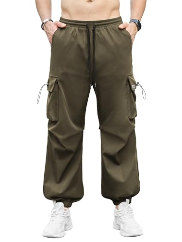PLEPAN Mens Baggy Cargo Pants Loose Fit Casual Parachute Pants Elastic Waist Drawstring Streetwear Joggers Sweatpants2
