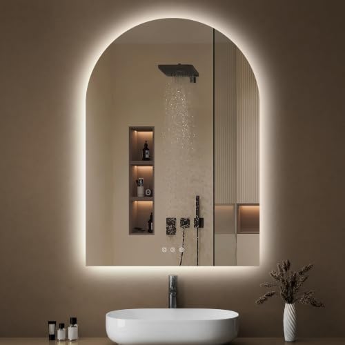 OUMUSU 28"x40" Arched LED Lighted Bathroom Mirror with Lights