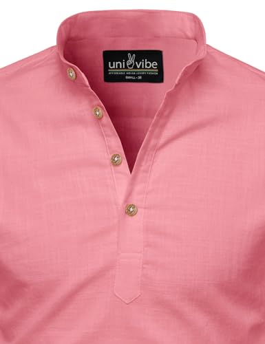 Image of Univibe Full Sleeve Chinese /Rounded /Mandarin Collar Pure Cotton Casual, Wedding, Party, Festival Stylish Short Length Slim fit Kurta Style Shirt for Men and Boys.