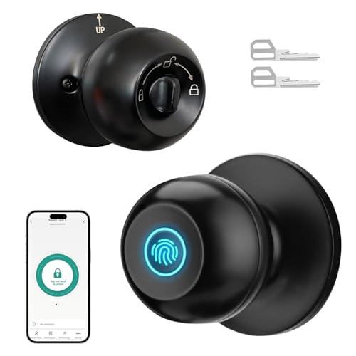 DSJJBLL Cerradura de puerta de huellas dactilares, perilla de puerta inteligente con cerradura, cerradura biométrica con control de aplicación y llave, cerraduras de puerta sin llave para dormitorios