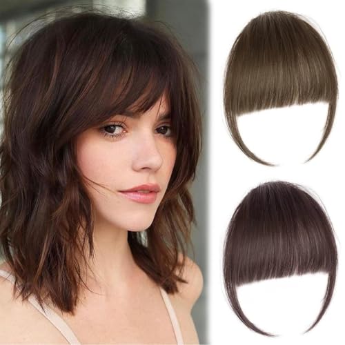 JYNXOR 2 Flequillos Postizos Pelo Natural Ondulado con Clip y Patillas, para Uso Diario de Mujeres