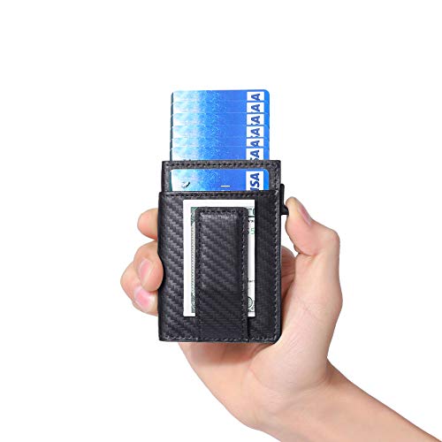 UpLook Pop Up Wallet Card Holder RFID Slim Wallet Card Case with Magnetic Clip (Carbon Fiber Black)
