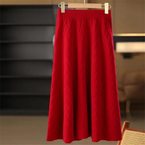 Women's Solid Loose Knit Wool A-Line Long Skirt Fashion High-Waist Knitted Sweater Skirt2