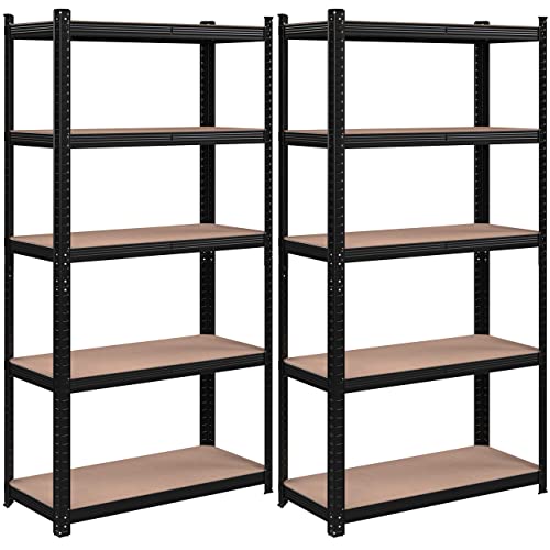 SONGMICS Lot de 2, Étagère Charge Lourde à 5 Niveaux, Meuble de Rangement en Acier, Montage sans Outil, Étagère de Garage, pour Boîtes à Outils, Capacité 875 kg, 40 x 90 x 180 cm, Noir GLR040B02